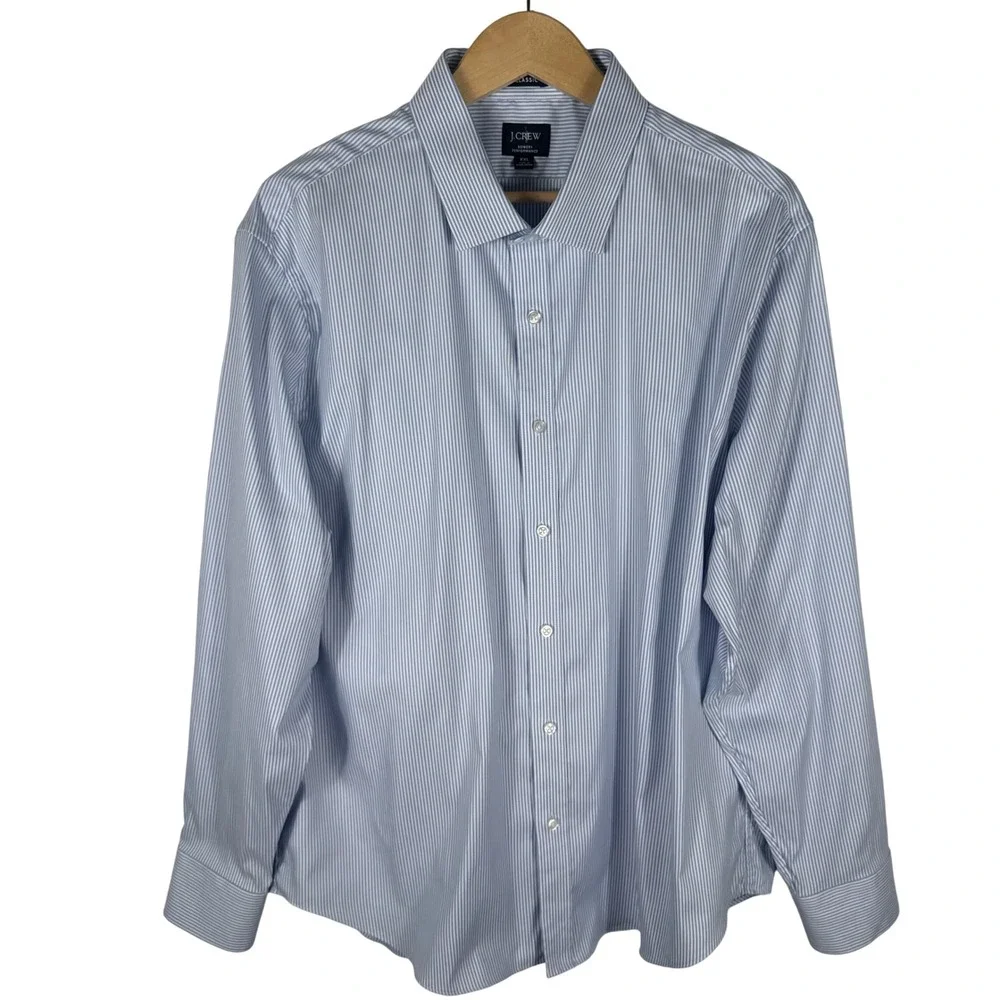 J.Crew Shirt Mens XXL Bowery Performance Blue Striped Classic Fit Spread Collar